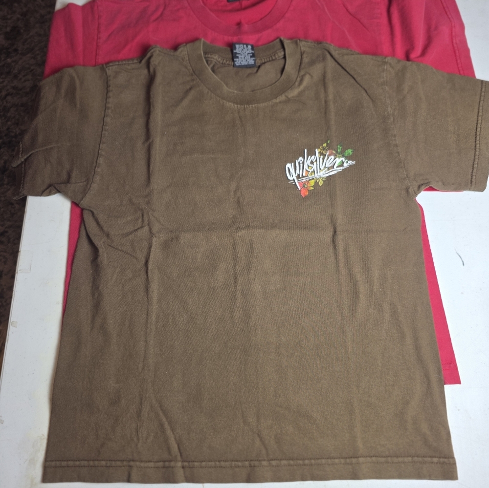 Quiksilver Boys Large Brown Floral Logo Graphic T-Shirt Surf Skate